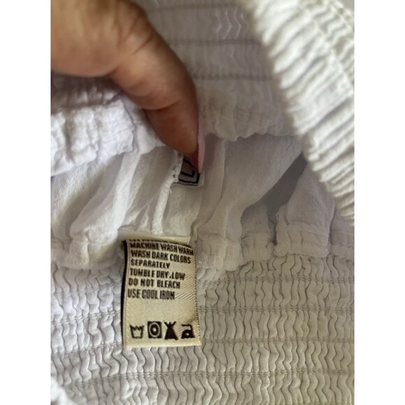 Blanco By Nature White Cotton Wide Leg Pants Large Smocked High Waist Resort NEW - Picture 9 of 11